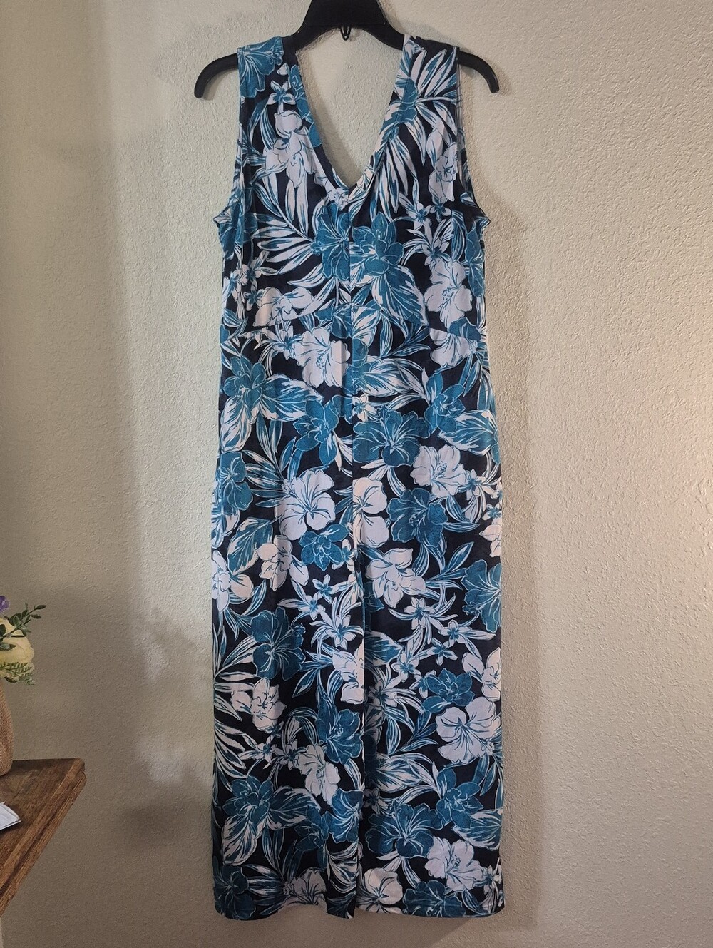 Cuddl Duds Blue & White Floral V-Neck Jumpsuit